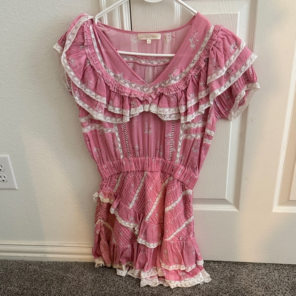 LoveShackFancy Pink Lace-Trimmed Dress